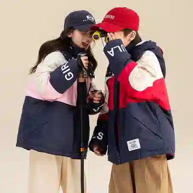 鸭鸭 童装 拼色连帽保暖休闲长袖羽绒服 儿童款