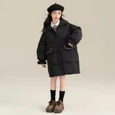 鸭鸭 童装 纯色连帽中长款宽松休闲羽绒服 儿童款