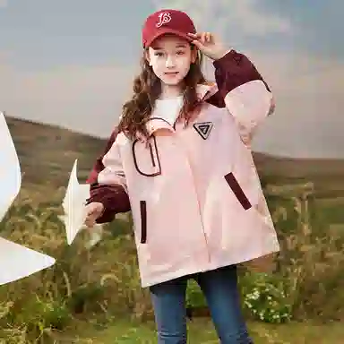 鸭鸭 童装 拼色加绒连帽户外中长款宽松冲锋衣 儿童款