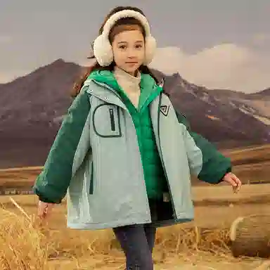 鸭鸭 童装 拼色连帽加绒羽绒内胆三合一户外冲锋衣 儿童款