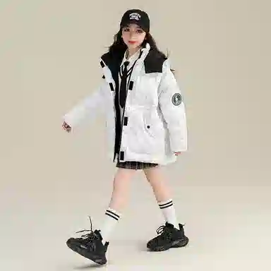 鸭鸭 童装 纯色反光宇航员连帽中长款羽绒服 儿童款