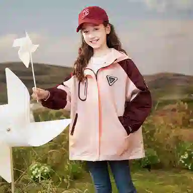 鸭鸭 童装 拼色加绒连帽户外中长款宽松冲锋衣 儿童款