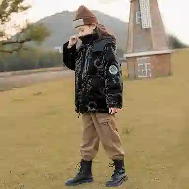 鸭鸭 童装 纯色反光宇航员连帽中长款羽绒服 儿童款