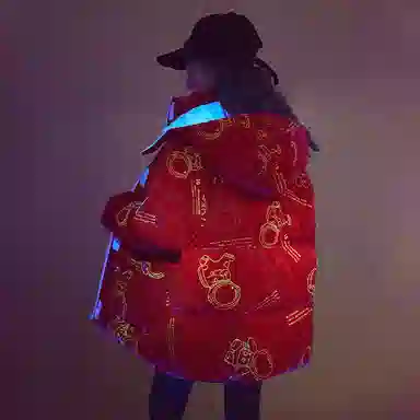 鸭鸭 童装 纯色反光宇航员连帽中长款羽绒服 儿童款