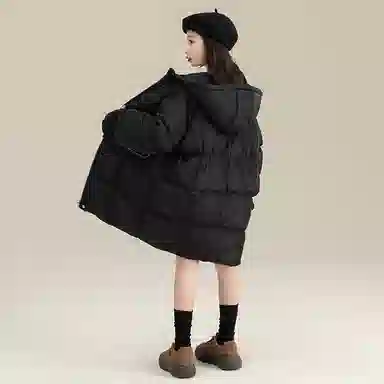 鸭鸭 童装 纯色连帽中长款宽松休闲羽绒服 儿童款
