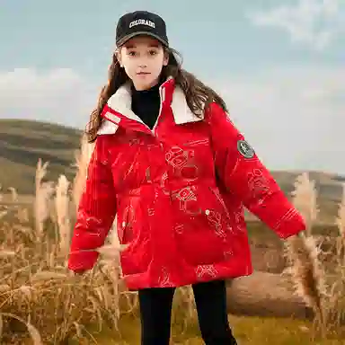 鸭鸭 童装 纯色反光宇航员连帽中长款羽绒服 儿童款