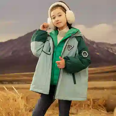 鸭鸭 童装 拼色连帽加绒羽绒内胆三合一户外冲锋衣 儿童款
