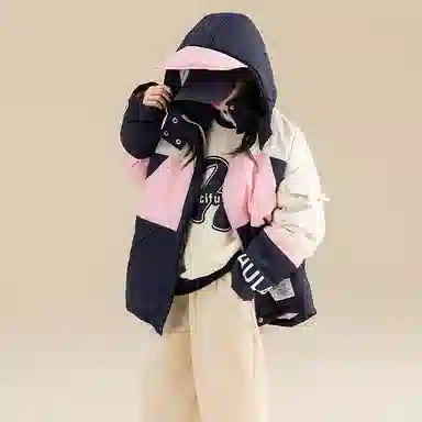 鸭鸭 童装 拼色连帽保暖休闲长袖羽绒服 儿童款