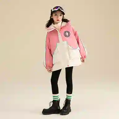 鸭鸭 童装 拼色摇粒绒内胆三合一可拆卸户外防水中长款冲锋外套 儿童款 粉色