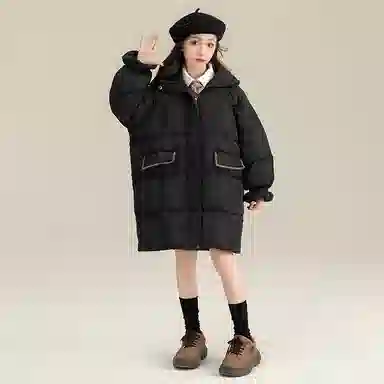 鸭鸭 童装 纯色连帽中长款宽松休闲羽绒服 儿童款
