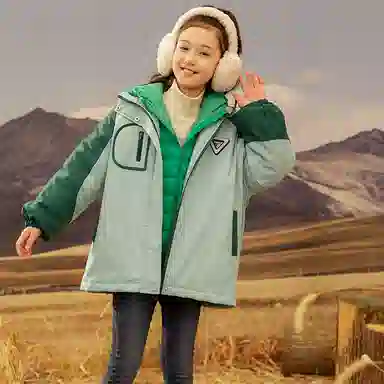 鸭鸭 童装 拼色连帽加绒羽绒内胆三合一户外冲锋衣 儿童款