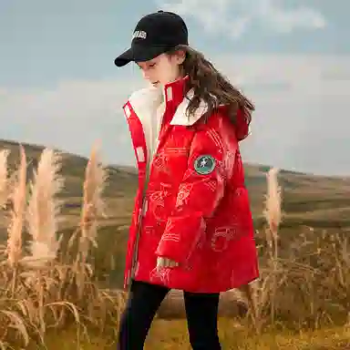 鸭鸭 童装 纯色反光宇航员连帽中长款羽绒服 儿童款