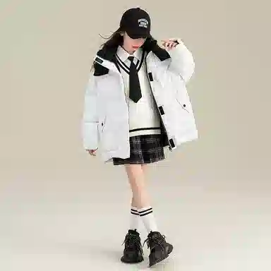 鸭鸭 童装 纯色反光宇航员连帽中长款羽绒服 儿童款