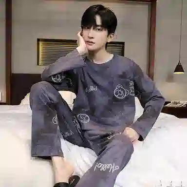 俏霓桐 简约亲肤舒适卡通套头长袖时尚休闲可外穿长裤睡衣套装 男款 图色