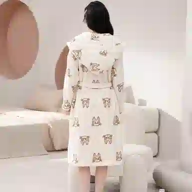 俏霓桐 简约可爱亲肤舒适开衫卡通甜美保暖长袖睡袍/浴袍 女款 图色