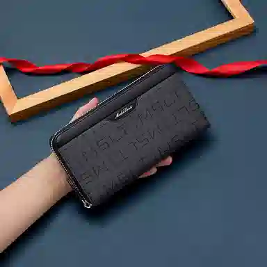 马莎兰缇 经典印花商务休闲出行夹层多卡位多钞位 超纤合成革 手拿包钱包卡包 常规 男款 深灰色