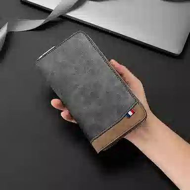 马莎兰缇 经典时尚潮流多功能拉链开合长款个性撞色 合成革 手拿包钱包 常规 男款 灰配啡