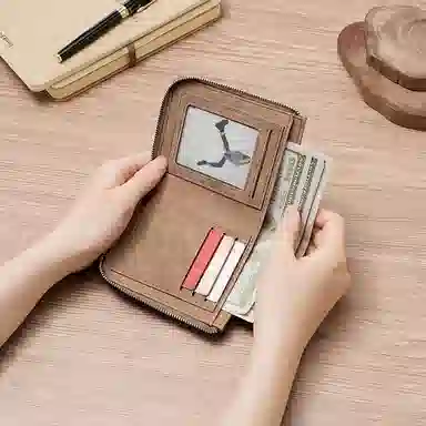 马莎兰缇 时尚超薄经典款式多卡位拉链开合多容量 合成革 钱夹卡包钱包 常规 男款 啡色