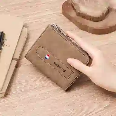 马莎兰缇 时尚超薄经典款式多卡位拉链开合多容量 合成革 钱夹卡包钱包 常规 男款 啡色