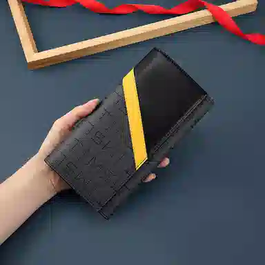 马莎兰缇 个性时尚撞色多功能休闲长款 合成革 零钱包钱包 常规 男款 深灰色