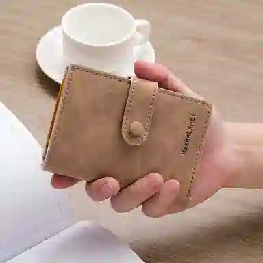 马莎兰缇 通勤纯色复古卡位防盗 超纤合成革 零钱包银行卡包 男款 咖啡色