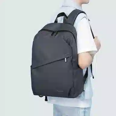 马莎兰缇 经典百搭机能纯色大容量防泼水运动出行商务差旅 织物 书包背包双肩包 大号 男款 黑色/烟灰色