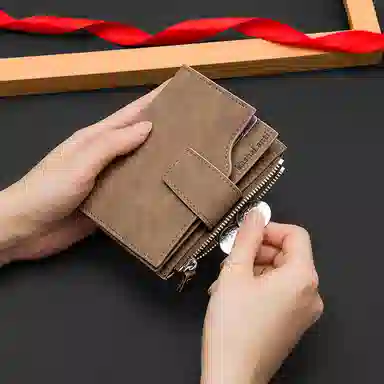 马莎兰缇 时尚复古风小巧简约多卡位多功能二合一 合成革 卡包钱包 常规 男款 咖啡色