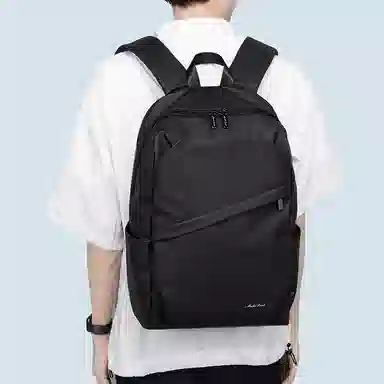 马莎兰缇 经典百搭机能纯色大容量防泼水运动出行商务差旅 织物 书包背包双肩包 大号 男款 黑色/烟灰色