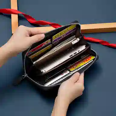 马莎兰缇 经典印花商务休闲出行夹层多卡位多钞位 超纤合成革 手拿包钱包卡包 常规 男款 深灰色