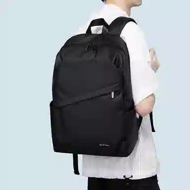 马莎兰缇 经典百搭机能纯色大容量防泼水运动出行商务差旅 织物 书包背包双肩包 大号 男款 黑色/烟灰色