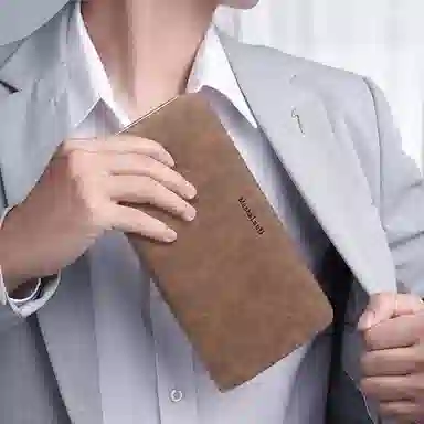 马莎兰缇 经典百搭复古潮流 超纤合成革 零钱包钱包 男款 咖啡色