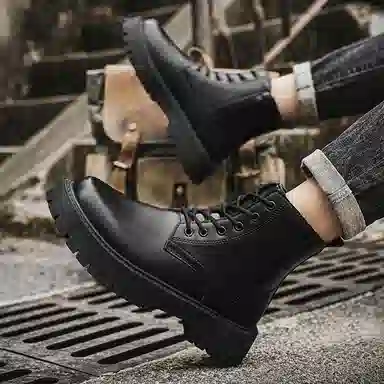 潮流纯色高级感机车风防滑耐磨舒适 中筒 马丁靴 男款 黑色