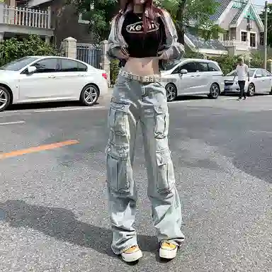 JUFU Retro Cargo Wide Leg Jeans