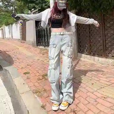 JUFU Retro Cargo Wide Leg Jeans