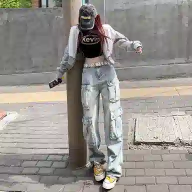 JUFU Retro Cargo Wide Leg Jeans