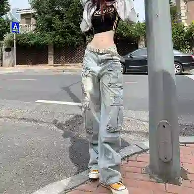 JUFU Retro Cargo Wide Leg Jeans