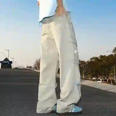 悍戈 美式复古高街小众设计多口袋刺绣直筒宽松潮流长裤工装裤 男女同款
