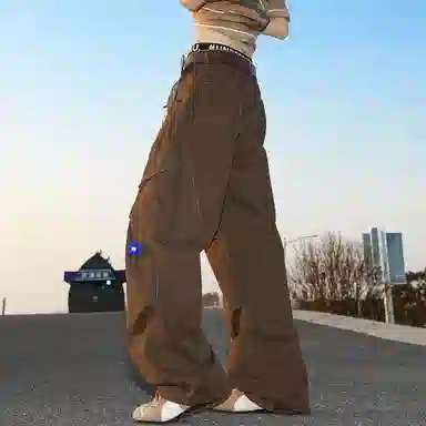 悍戈 美式复古高街小众设计多口袋刺绣直筒宽松潮流长裤工装裤 男女同款