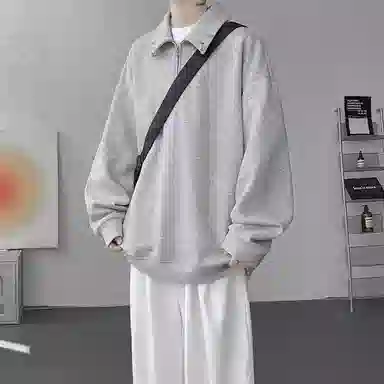虫小绿 慵懒学院风美式高街复古纯色半拉链翻领重磅休闲运动百搭上衣春秋季潮流时尚日常通勤宽松卫衣 男女同款