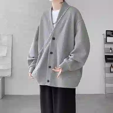 虫小绿 潮牌纯色华夫格开衫外套春秋季日系慵懒风高级感百搭宽松休闲简约夹克上衣情侣款卫衣 男女同款