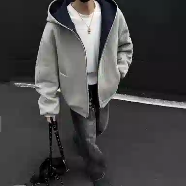 虫小绿 春秋季小众设计感美式高街内外撞色高级感开衫外套双拉链宽松休闲百搭潮牌简约廓形长袖重磅连帽卫衣 男女同款