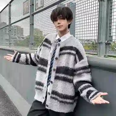 虫小绿 美式复古软糯仿貂毛开衫毛衣外套秋冬季潮流宽松休闲上衣百搭慵懒风保暖针织衫 男女同款