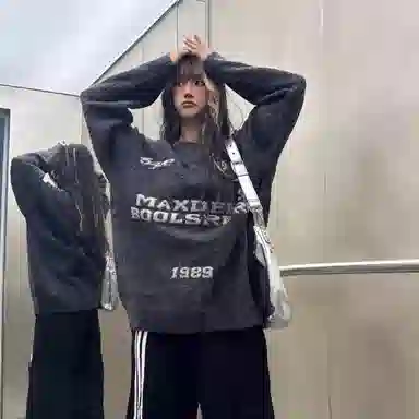 虫小绿 美式复古亨特领字母绣花纽扣套头毛线衣外套秋冬季休闲宽松慵懒设计感百搭针织衫 男女同款