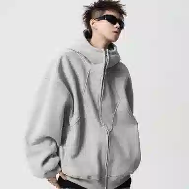 虫小绿 美式解构设计感拼接高街潮牌休闲长袖上衣复古运动百搭开衫宽松加厚保暖情侣款连帽卫衣 男女同款