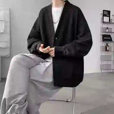 虫小绿 潮牌纯色华夫格开衫外套春秋季日系慵懒风高级感百搭宽松休闲简约夹克上衣情侣款卫衣 男女同款