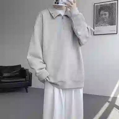 虫小绿 慵懒学院风美式高街复古纯色半拉链翻领重磅休闲运动百搭上衣春秋季潮流时尚日常通勤宽松卫衣 男女同款