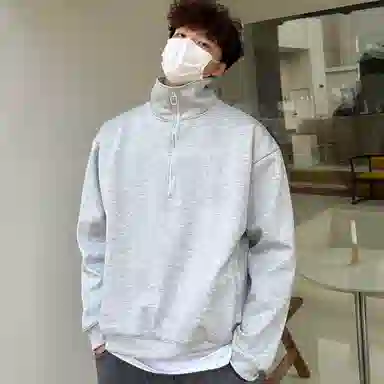虫小绿 美式复古半拉链立领长袖上衣外套春秋季潮牌宽松简约百搭休闲纯色高领套头卫衣 男女同款