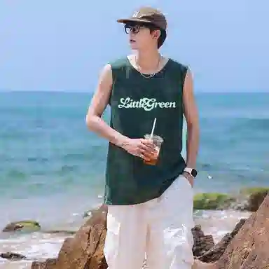 虫小绿 美式复古高阶字母宽松水洗做旧坎肩运动百搭吸湿排汗圆领休闲背心 男女同款