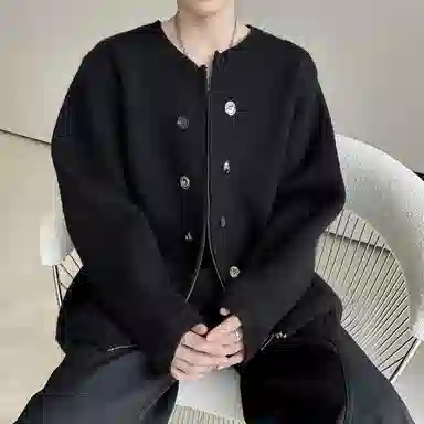 虫小绿 日韩系列高级感纽扣装饰设计学院风毛衣外套无性别主义松弛慵懒感宽松休闲百搭上衣服舒适简约拉链开衫针织衫 男女同款