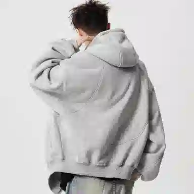 虫小绿 美式解构设计感拼接高街潮牌休闲长袖上衣复古运动百搭开衫宽松加厚保暖情侣款连帽卫衣 男女同款